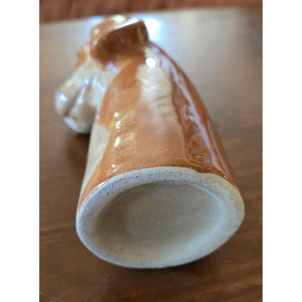 Kitschy Ceramic Hound Dog Bud Vase Hand Painted Glossy Glaze Brown Tan 7 Inch